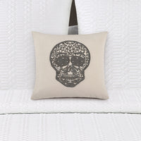 Beaded Skull Pillow, Linen/Cotton, 18 x 18 - Echelon