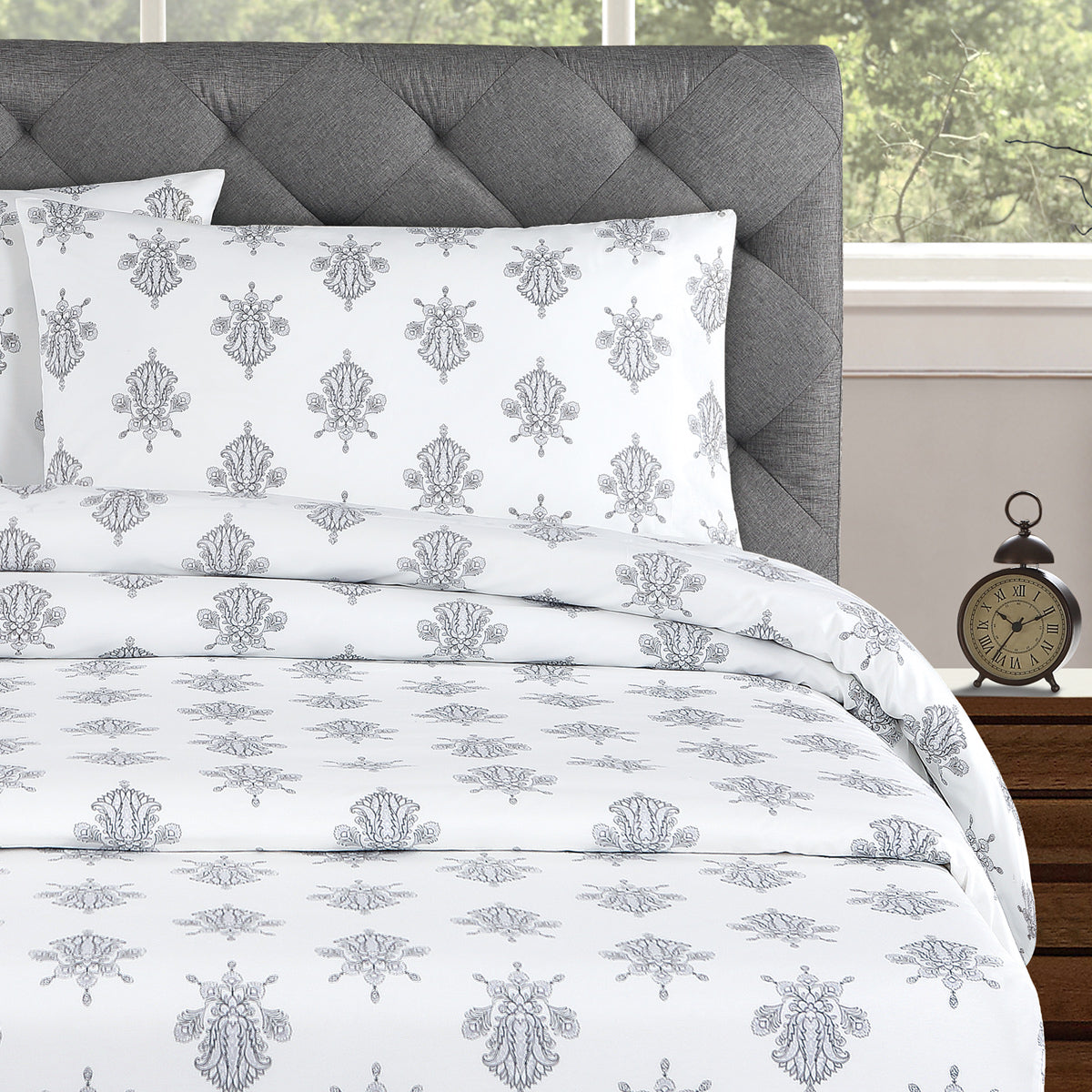 Arwen Cotton Percale Queen Sheet Set Charcoal/Grey - Echelon